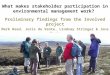 Involved project preliminary findings - what makes stakeholder participation in environmental management work?