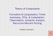 Theory of Computation (Fall 2013): Formalism & Computation, Finite Automata, CFGs, & Compilation: Tokenization, Syntactic Analysis, Recursive-Descent Parsing