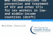 WHO recommendations for prevention and treatment of HIV and other STIs for sex workers in low- and middle-income countries (draft)