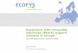 Experience with renewable electricity (RES-E) support schemes in Europe