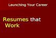 Launching Your Career Resumes that Work. Launching Your Career Lets discuss the Hiring Process… An Organization decides to fill a personnel need Writes