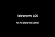 Astronomy 100 Are All Stars the Same?. Answer Now: Why does the Sun shine? Are all stars the same as our Sun? (How or how not?) Goal: – Be able to tell