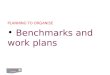 BENCHMARKS AND WORK PLANS PLANNING TO ORGANISE Benchmarks and work plans 0