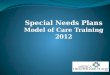 Special Needs Plans Model of Care Training 2012. Special Needs Plan Special Needs Plans (SNPs) were created by Congress in the Medicare Modernization
