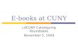 E-books at CUNY LACUNY Cataloguing Roundtable November 5, 2009
