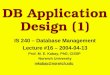 DB Application Design (1) IS 240 – Database Management Lecture #16 – 2004-04-13 Prof. M. E. Kabay, PhD, CISSP Norwich University mkabay@norwich.edu