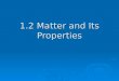 1.2 Matter and Its Properties. Terms Matter- anything that has mass and volume Matter- anything that has mass and volume Atom- smallest unit of an element