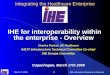 March 17, 2005IHE and medical Standards in Denmark 1 Integrating the Healthcare Enterprise IHE for interoperability within the enterprise - Overview Charles