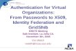 Authentication for Virtual Organizations: From Passwords to X509, Identity Federation and GridShib BRIITE Meeting Salk Institute, La Jolla CA. November