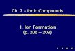 IIIIIIIV Ch. 7 – Ionic Compounds I. Ion Formation (p. 206 – 209)