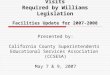 Training for County Office Visits Required by Williams Legislation Facilities Update for 2007-2008 Presented by: California County Superintendents Educational