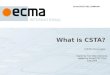 What is CSTA? CSTA Overview Started by Tom Miller (Siemens), updated by Ecma/TC32-TG11, June 2004. Ecma/TC32-TG11/2004/40