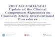 2013 ACCF/AHA/SCAI Update of the Clinical Competence Statement on Coronary Artery Interventional Procedures A Report of the American College of Cardiology