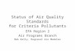 Status of Air Quality Standards for Criteria Pollutants EPA Region 2 Air Programs Branch Bob Kelly, Regional Air Modeler