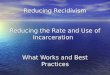 Reducing Recidivism Reducing the Rate and Use of Incarceration Reducing Recidivism Reducing the Rate and Use of Incarceration What Works and Best Practices