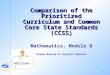Mathematics- Module B Diana Roscoe & Crystal Lancour Comparison of the Prioritized Curriculum and Common Core State Standards (CCSS) Welcome! 1
