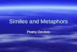 Similes and Metaphors Poetry Devices Simile A comparison using like or as A comparison using like or as His feet were as big as boats. His feet were