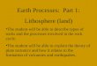 Earth Processes: Part 1: Lithosphere (land) The student will be able to describe types of rocks and the processes involved in the rock cycle. The student