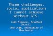 Three challenges: social applications I cannot achieve without GIS Ludi Simpson, Bradford Council and CCSR, University of Manchester