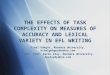 THE EFFECTS OF TASK COMPLEXITY ON MEASURES OF ACCURACY AND LEXICAL VARIETY IN EFL WRITING Nihal Gökgöz, Marmara University, nihalgokgoz@yahoo.com Assoc