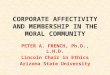 CORPORATE AFFECTIVITY AND MEMBERSHIP IN THE MORAL COMMUNITY PETER A. FRENCH, Ph.D., L.H.D. Lincoln Chair in Ethics Arizona State University
