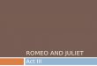 ROMEO AND JULIET Act III. Act III scenes i, ii Bell Ringer Grammar Review Act II Quiz and ORQ Skill Focus: Internal/External Conflict Reading: Act III