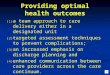 Providing optimal health outcomes (1) a team approach to care delivery either in a designated unit (2) targeted assessment techniques to prevent complications;