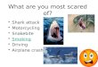 What are you most scared of? Shark attack Motorcycling Snakebite Smoking Driving Airplane crash