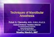 Techniques of Mandibular Anesthesia Faisal A. Quereshy, M.D., D.D.S., F.A.C.S. Assistant Professor / Residency Director Case Western Reserve University