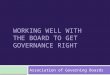 WORKING WELL WITH THE BOARD TO GET GOVERNANCE RIGHT Association of Governing Boards