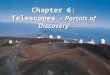 Chapter 6: Telescopes – Portals of Discovery. Visible light is only one type of electromagnetic radiation emitted by stars Each type of EM radiation travels