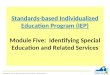 Standards-based Individualized Education Program (IEP) Module Five: Identifying Special Education and Related Services Standards-based IEP State-Directed