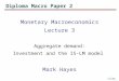 Slide 1 Diploma Macro Paper 2 Monetary Macroeconomics Lecture 3 Aggregate demand: Investment and the IS-LM model Mark Hayes