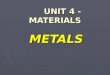 UNIT 4 - MATERIALS METALS. INTRODUCTORY ACTIVITY LIST TEN METALLIC OBJECTS