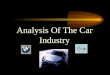 Analysis Of The Car Industry. PEST Analysis POLITICAL –Legislation Environment Company Cars Competition –Taxes and Duty –Subsidies