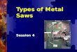 Types of Metal Saws Session 4. Shop Tools and Techniques2 Cutting Off Materials Five most common methods of cutting off material Hacksawing Bandsawing