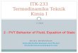 DICKY DERMAWAN  dickydermawan@gmail.com ITK-233 Termodinamika Teknik Kimia I 3 SKS 2 - PVT Behavior of Fluid, Equation of State