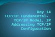 The TCP/IP Model  Internet Protocol Address.  Defined By IANA [Internet Assigned Number Authority] in 1970.  IP Address is a Logical Address and it