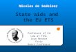 Nicolas de Sadeleer State aids and the EU ETS Professor of EU Law at FUSL Jean Monnet Chair Guest Professor Lund and UCL
