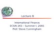 Lecture 8 International Finance ECON 243 – Summer I, 2005 Prof. Steve Cunningham