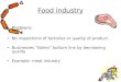 Food industry Problem: No inspections of factories or quality of product Businesses “fatten” bottom line by decreasing quality Example- meat industry