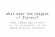 What were the Origins of Slavery? What Impact did it have on the development of the North American colonies?