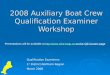 2008 Auxiliary Boat Crew Qualification Examiner Workshop Qualification Examiners 1 st District Northern Region March 2008 Presentations will be available