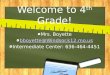 Welcome to 4 th Grade! Mrs. Boyette bboyette@Windsor.k12.mo.us Intermediate Center: 636-464-4451