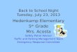 Back to School Night Tuesday, July 23, 2013 Hedenkamp Elementary 5 th Grade Mrs. Acosta Safety Patrol Advisor Traffic and Parking Management Team Emergency