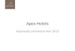 Apex Hotels Automatic enrolment Nov 2013. Initial Decision Making Apex Hotels – 8 hotels and a head office, over 850 employees, part-time to full- time