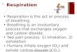 Copyright © The McGraw-Hill Companies, Inc. + Respiration 1 Respiration is the act or process of breathing. Breathing is an involuntary process that exchanges
