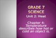 Unit 2: Heat Chapter 4: Temperature describes how hot or cold an object is