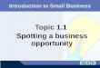 Introduction to Small Business Topic 1.1 Spotting a business opportunity