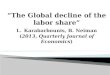 International trade, however is not to blame. The decline in labor share also happens in “labour abundant countries” (i.e. India and China).  Hence